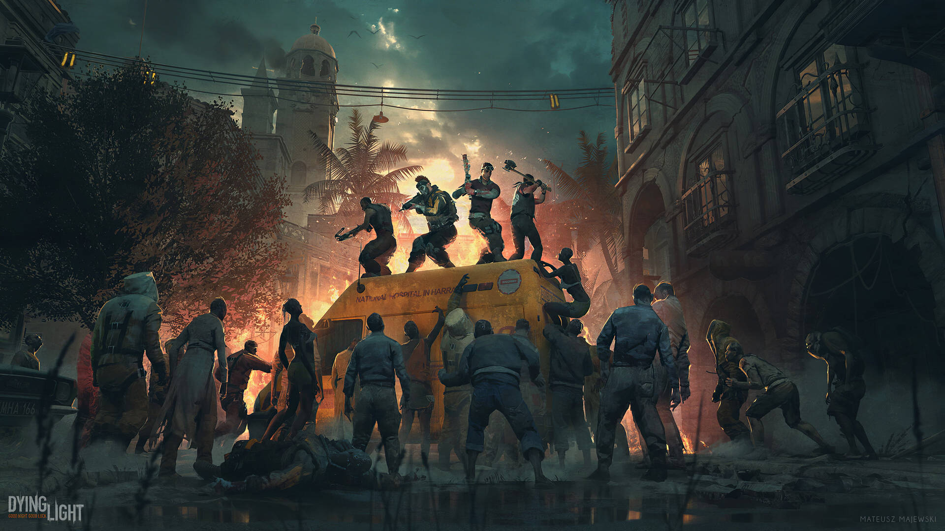 Caption: Thrilling Encounter in Dying Light 2 Cityscape Wallpaper