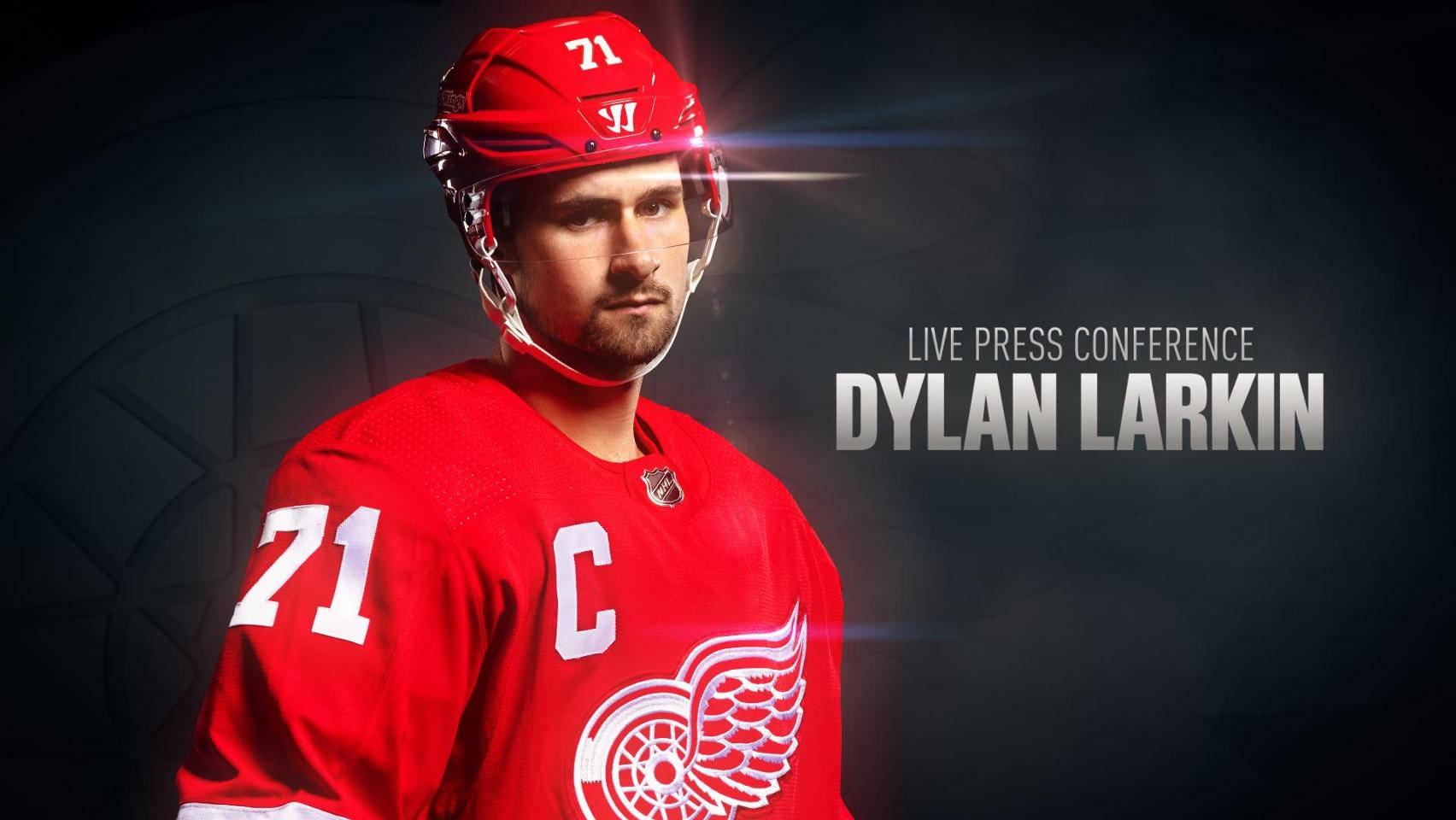 Dylan Larkin NHL-spiller pressekonference skrivebordsbaggrund Wallpaper