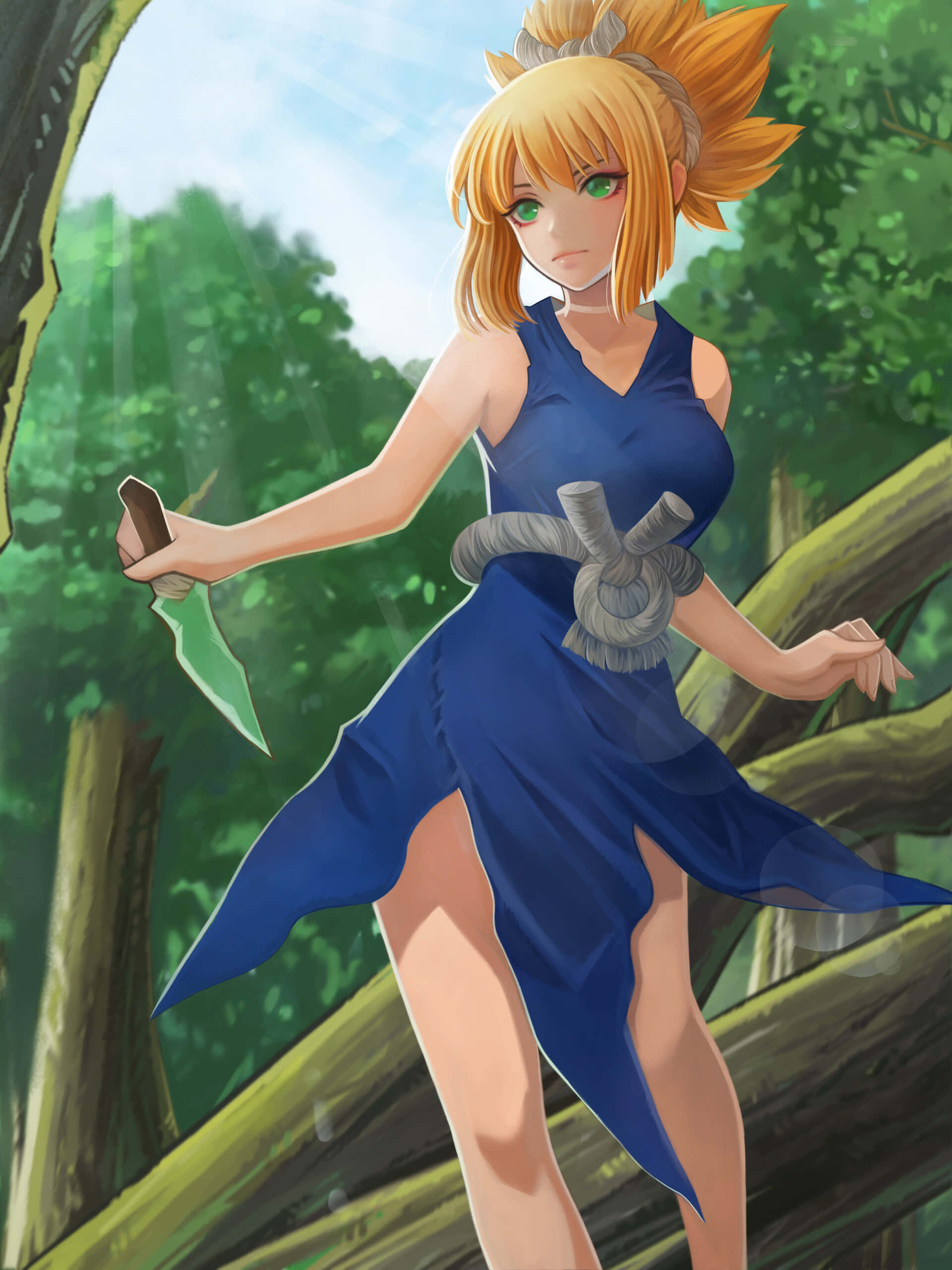 Dynamic And Fierce Kohaku From Dr. Stone Anime Series Wallpaper