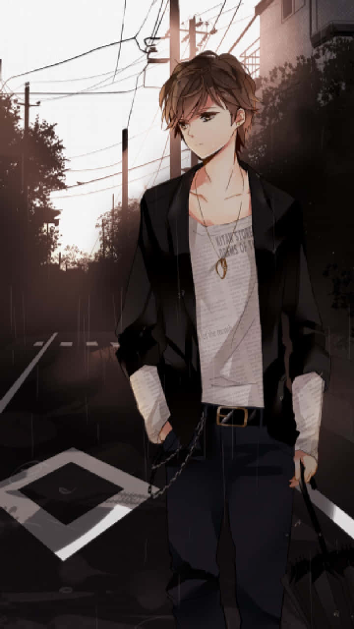 Dynamic Anime Sad Guy In Rain Wallpaper