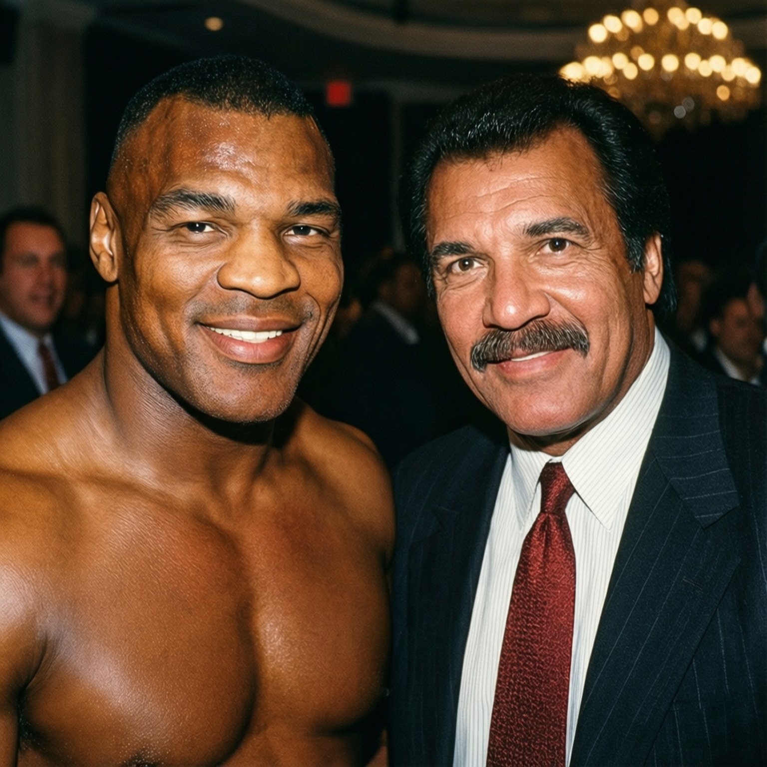 Vintage-stil portrett av Mike Tyson med promoter Don King.