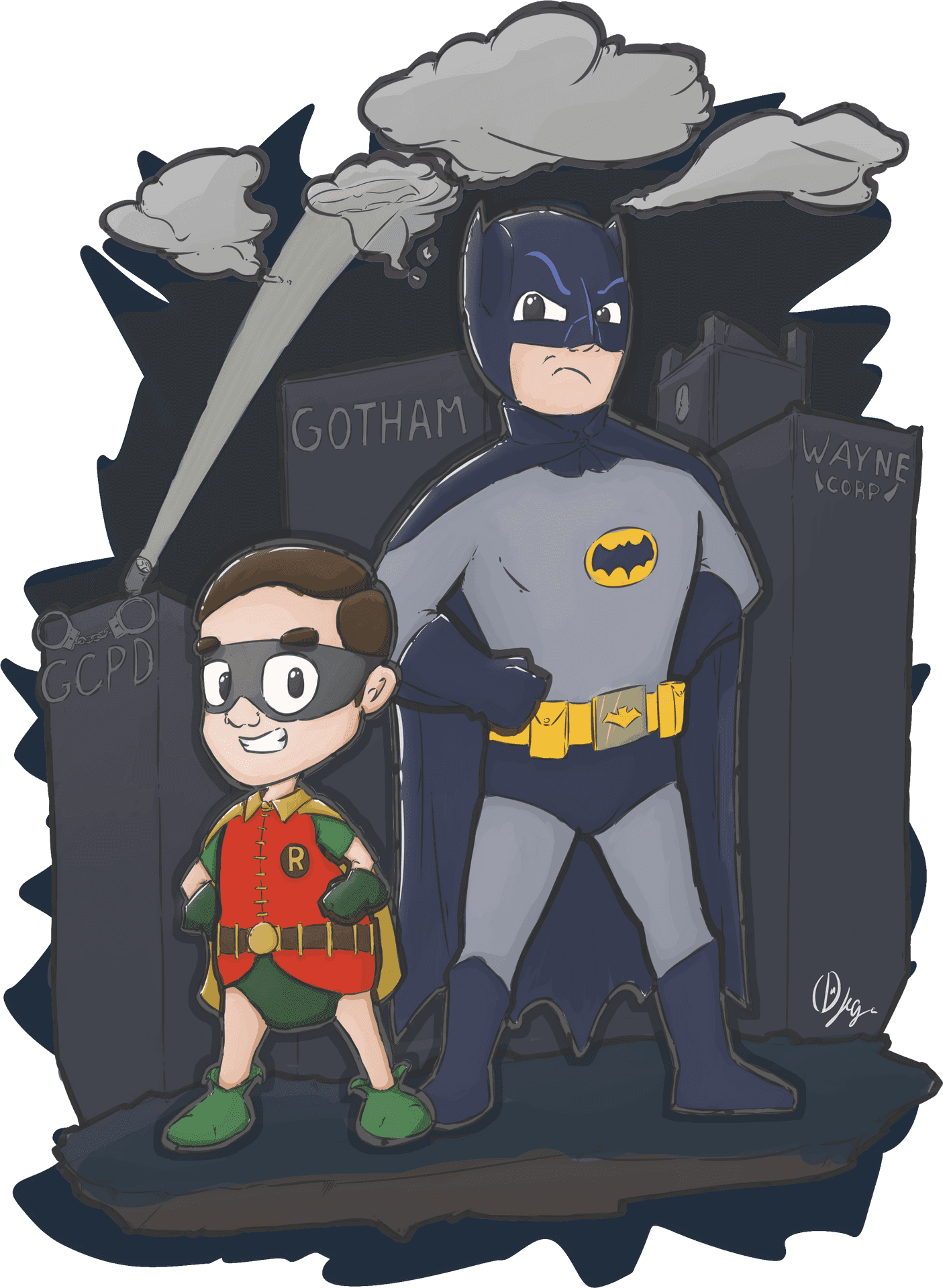 Dynamic Duoin Gotham City Illustration PNG