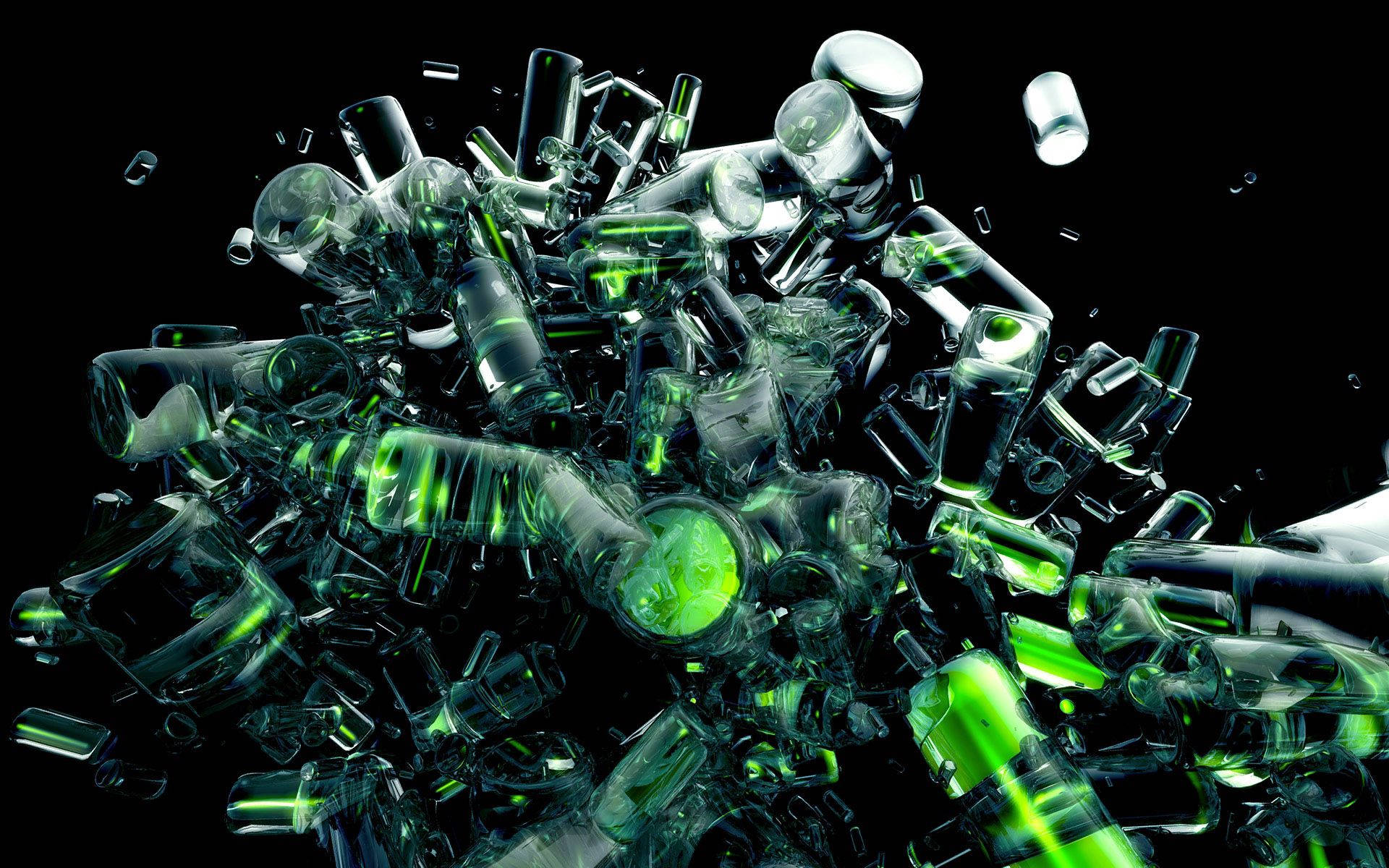 Dynamic Green Bottles Explosion Picture