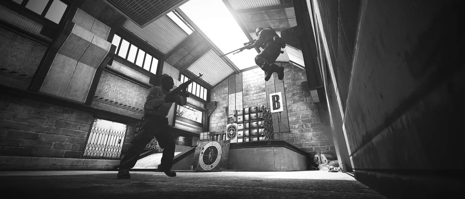 Dynamic Indoor Parkour Jump B W Wallpaper