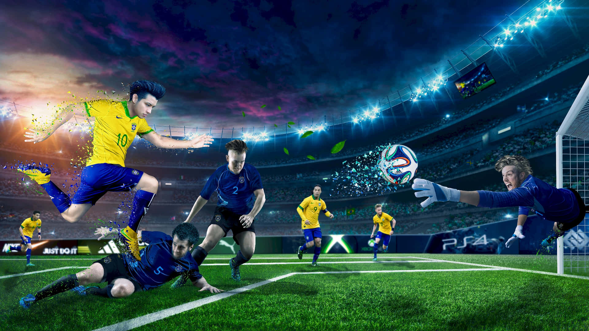 Dynamic Soccer Action Stadium Wallpaper