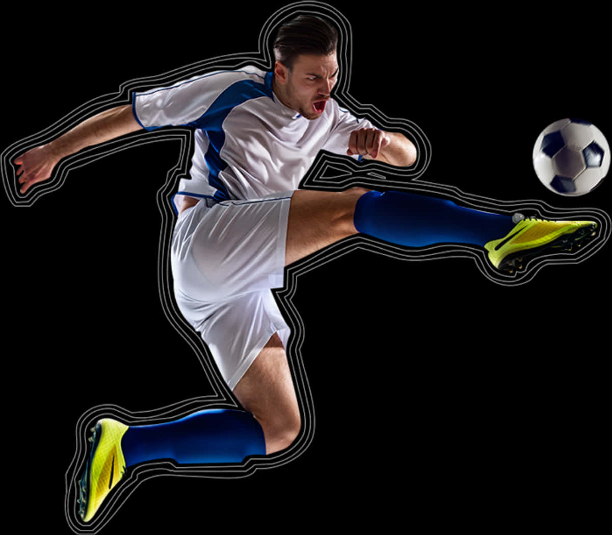 Dynamic Soccer Player Kicking Ball PNG