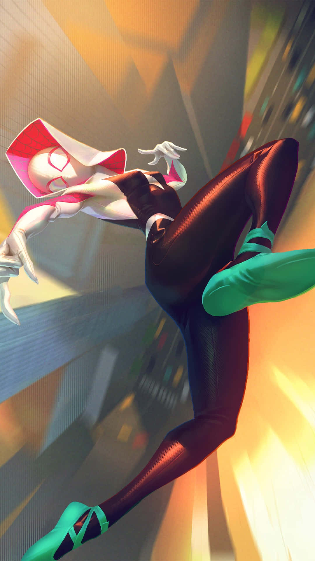 Dynamic Spider Gwen Swinging Action Wallpaper