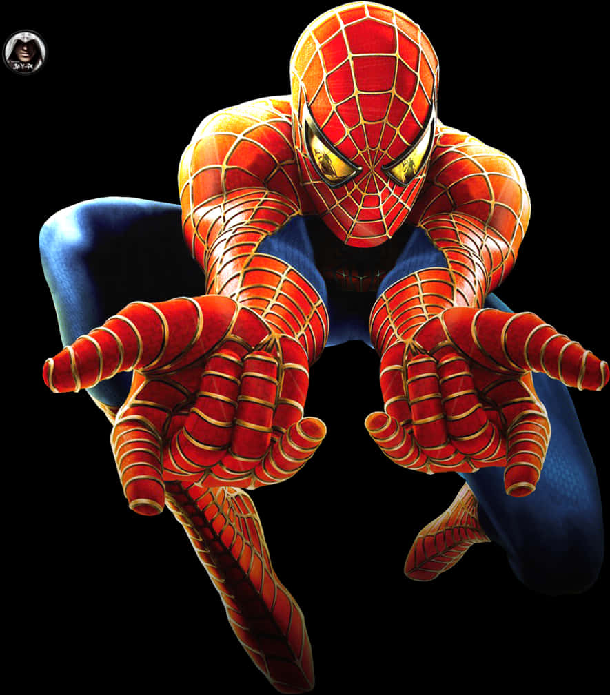 Dynamic Spiderman Crouching Clipart PNG