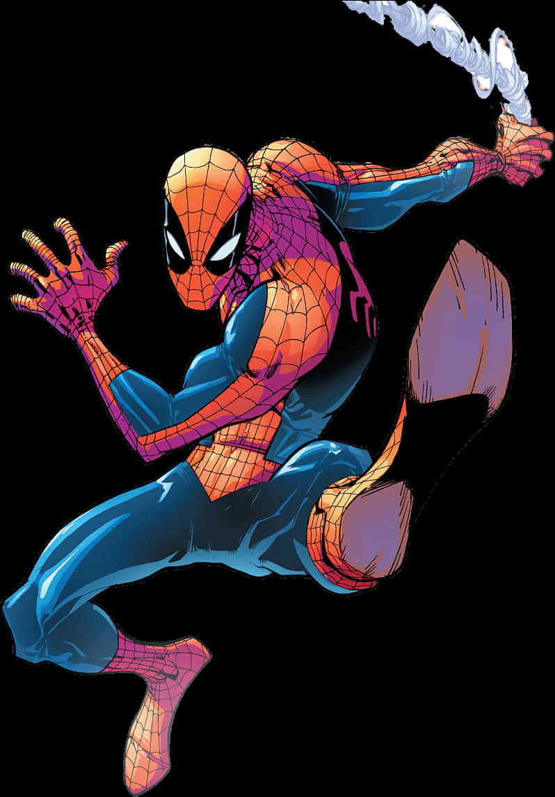 Dynamic Spiderman Swinging Clipart PNG