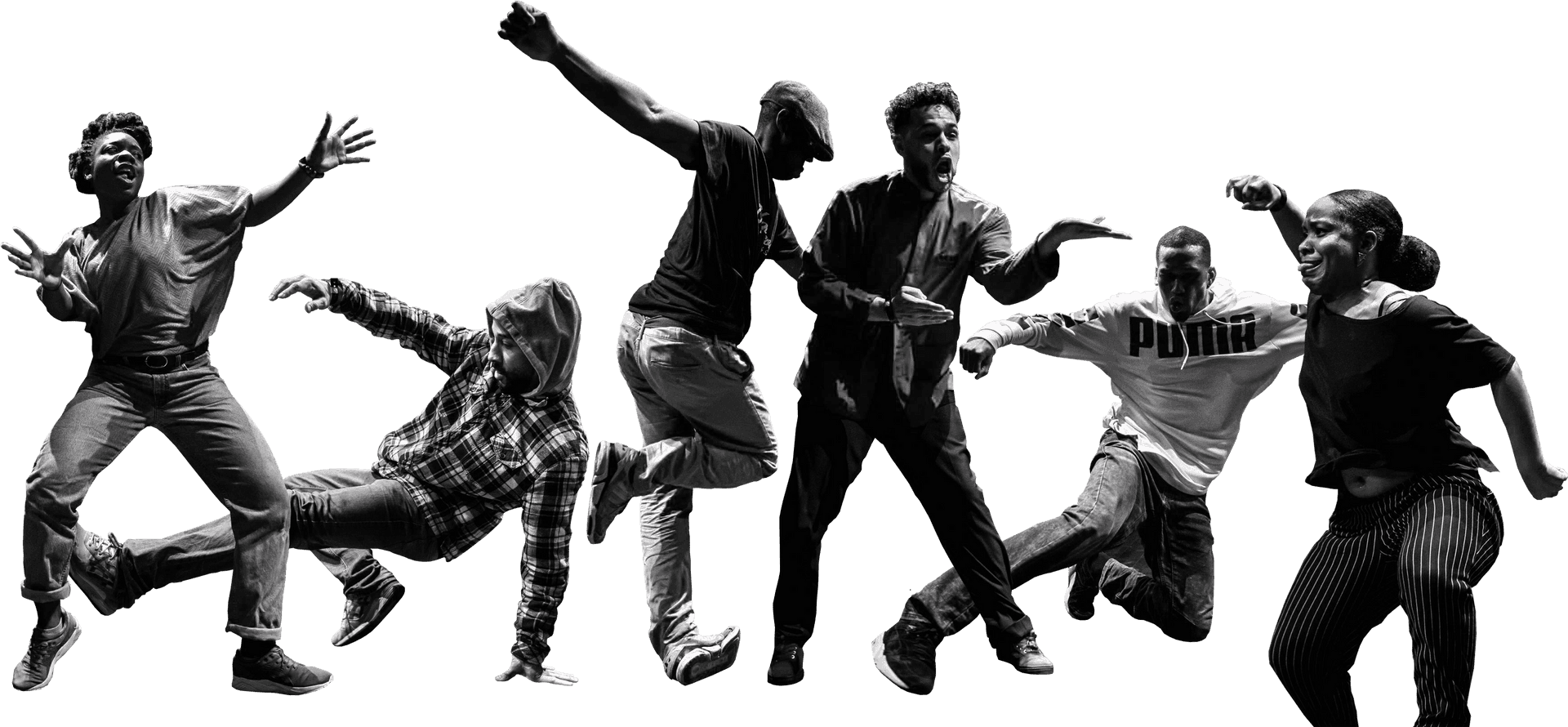 Dynamic Street Dance Group Silhouette PNG