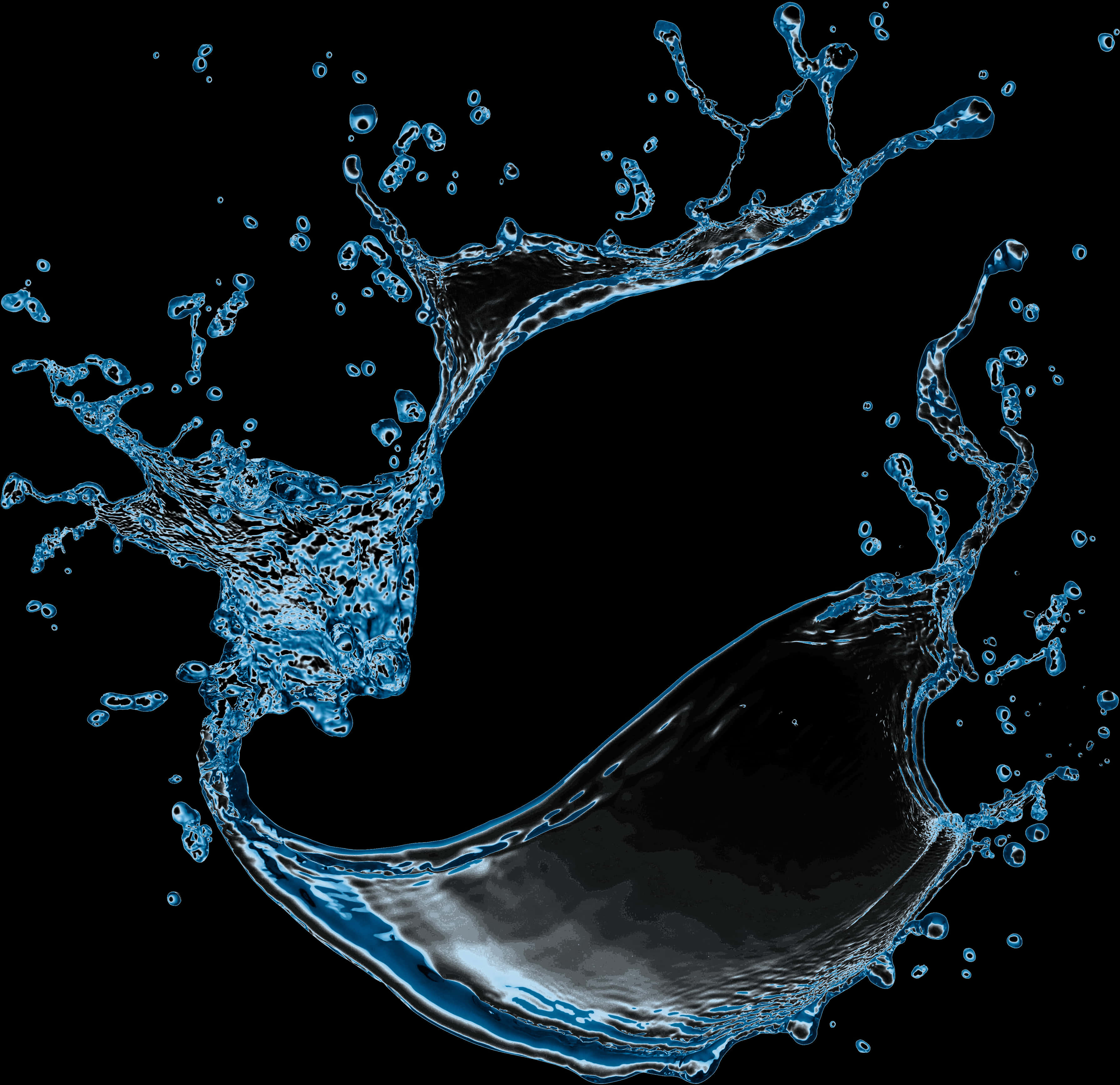 Dynamic Water Splash Black Background PNG