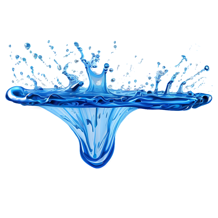 Dynamic Water Splash PNG vrt PNG — A dynamic blue water droplet splashes upward in a symmetrical crown shape against a solid blue background.