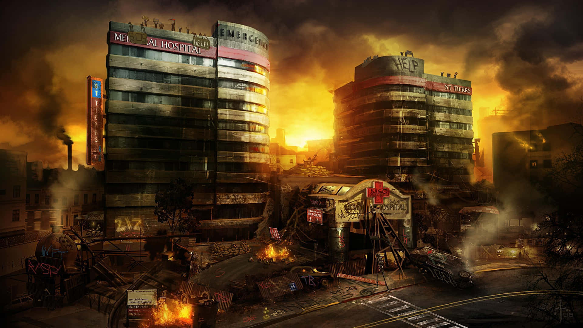 Dystopian_ Cityscape_at_ Sunset Wallpaper