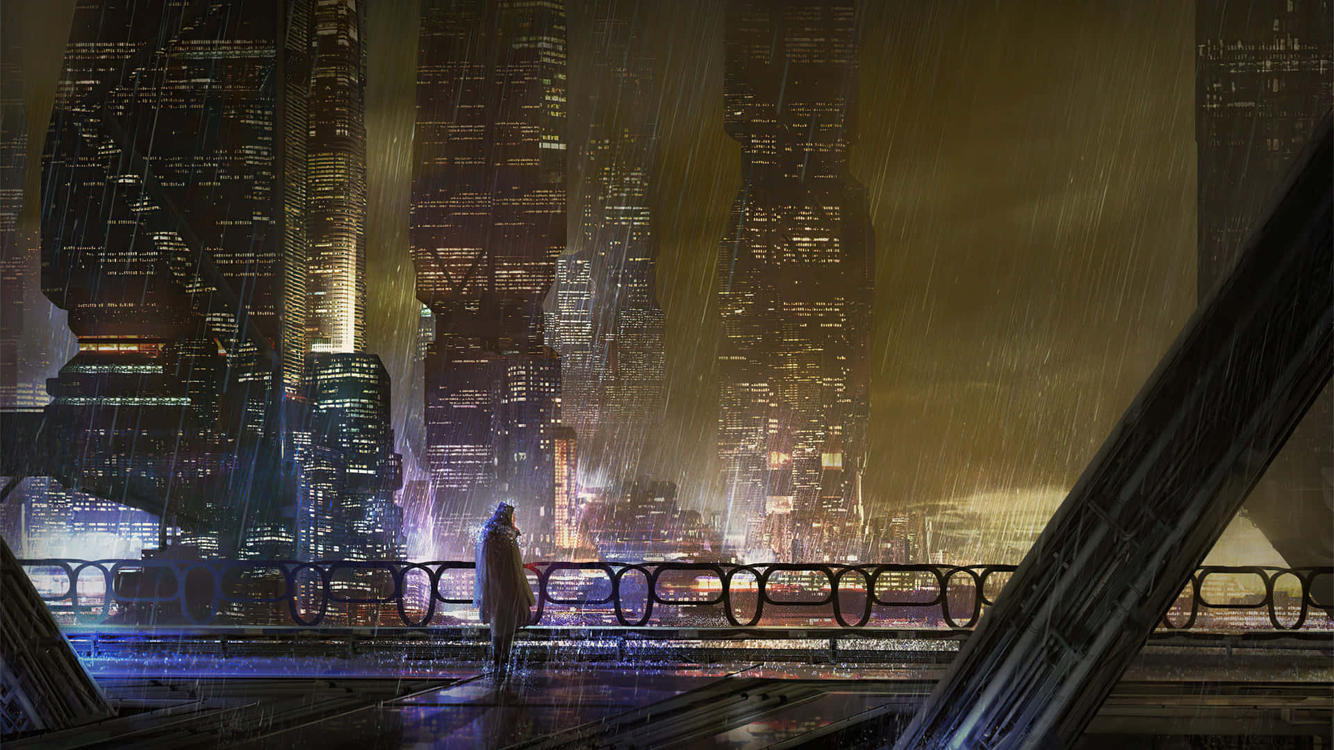 Dystopian_ Cityscape_in_ Rain Wallpaper