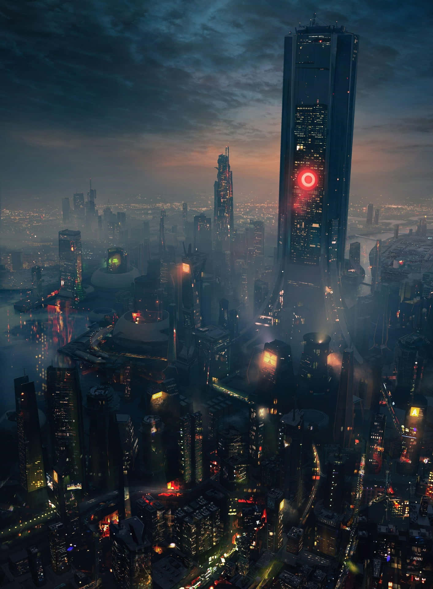 Dystopian_ Cityscape_ Nightfall Wallpaper