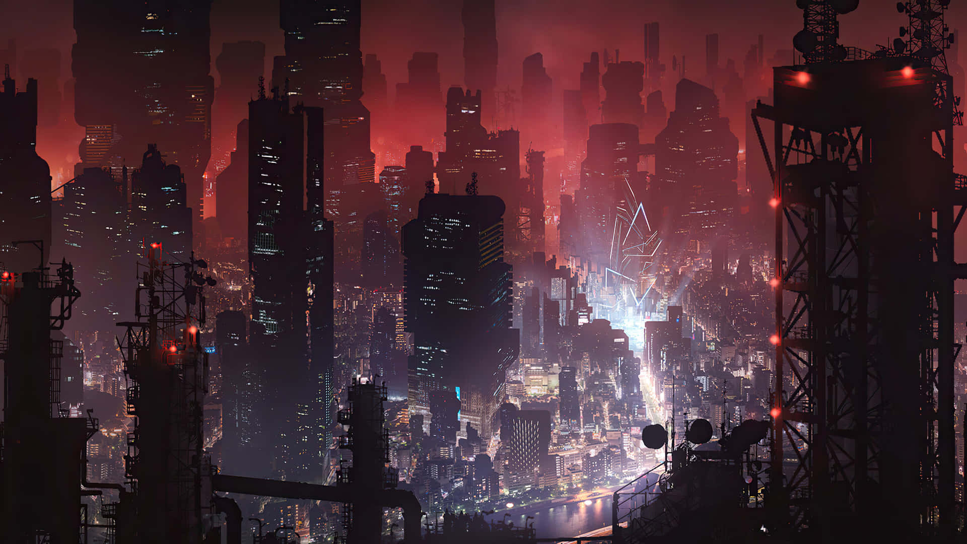 Dystopian_ Cityscape_ Red_ Skyline Wallpaper