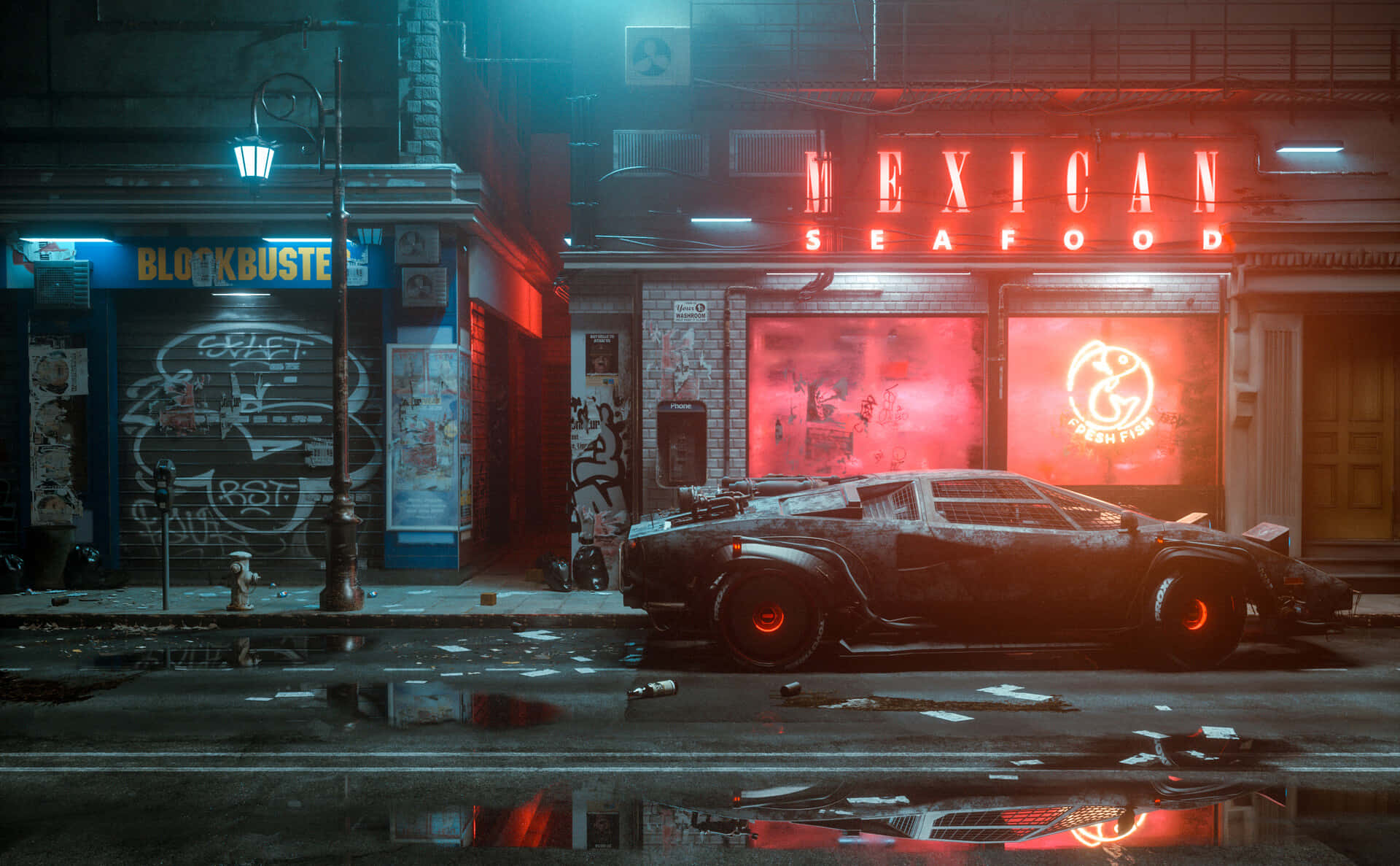 Dystopian_ Street_ Scene_with_ Abandoned_ Car Wallpaper
