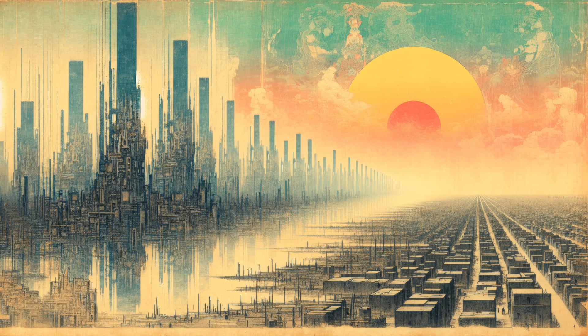 Dystopian Sunset Cityscape Wallpaper
