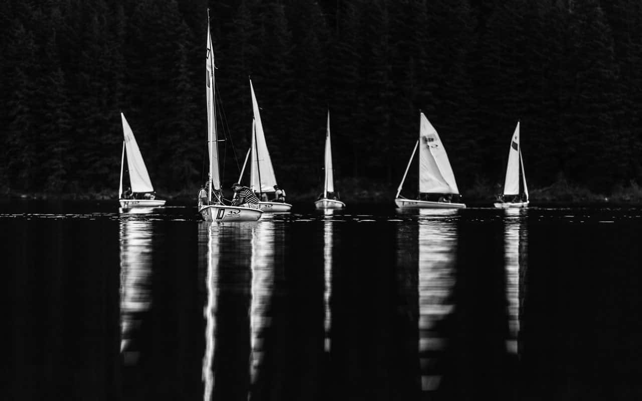 Eager Sailboats Black And White Wallpaper