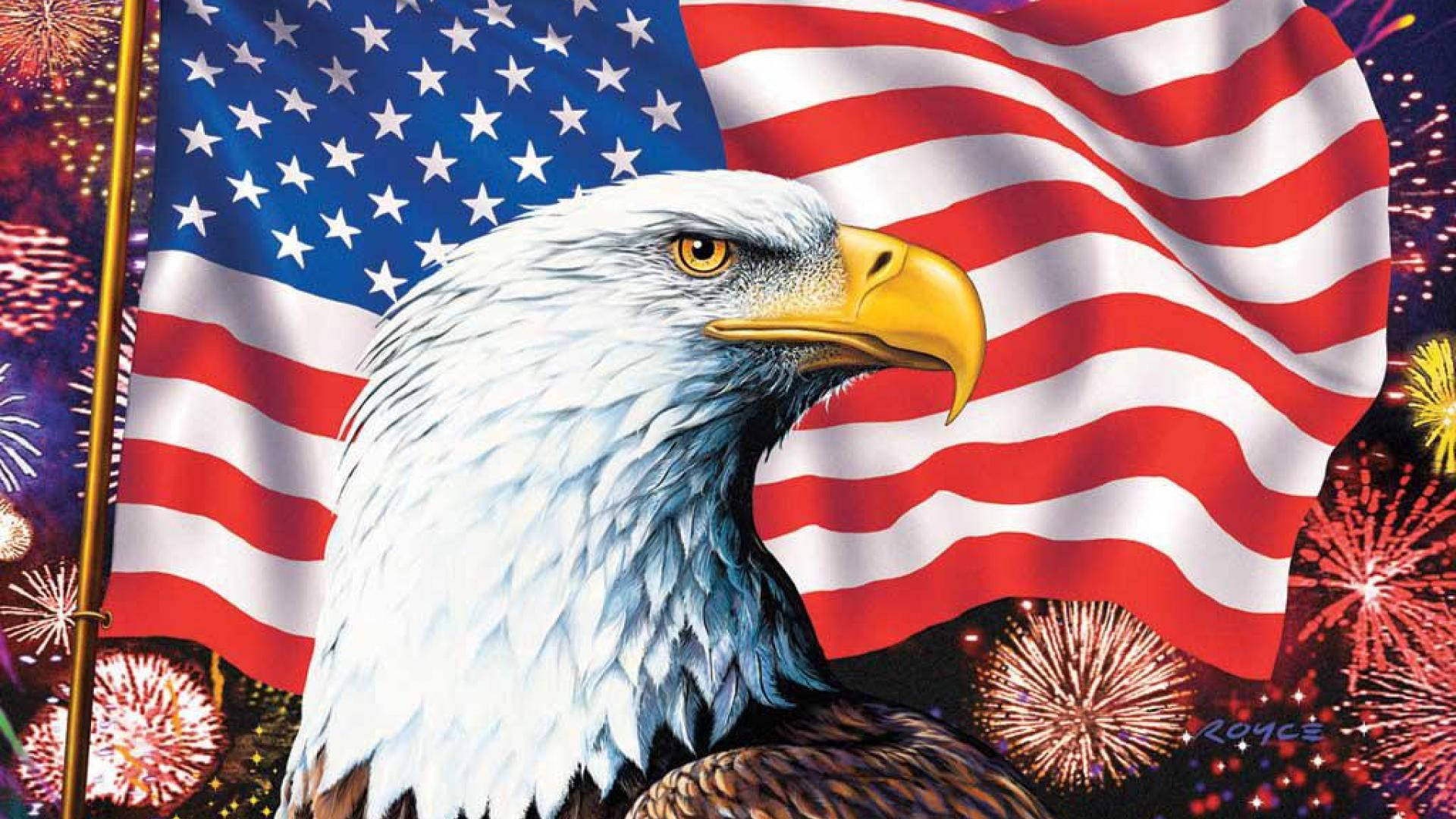 Ørn Og Det Amerikanske Flag Wallpaper