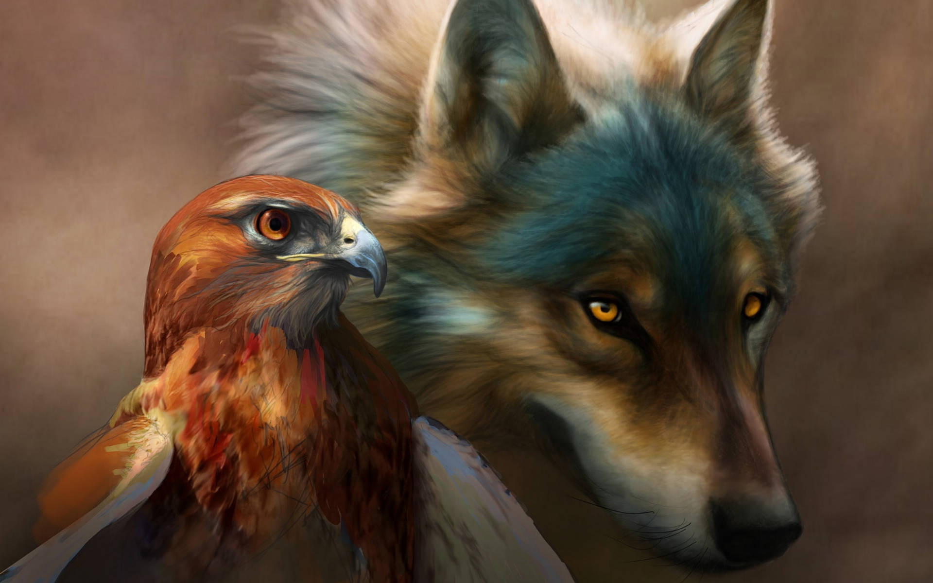Eagle And Wolf Desktop Wallpaper