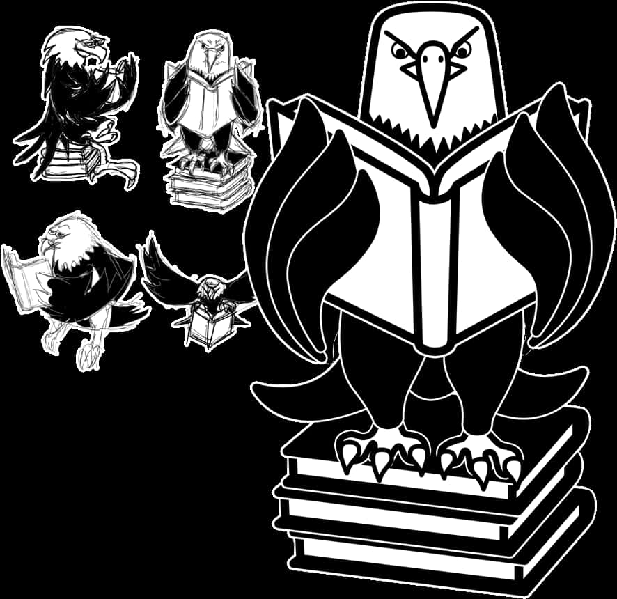 Eagle_ Reading_ Books_ Vector_ Illustration_ Set PNG