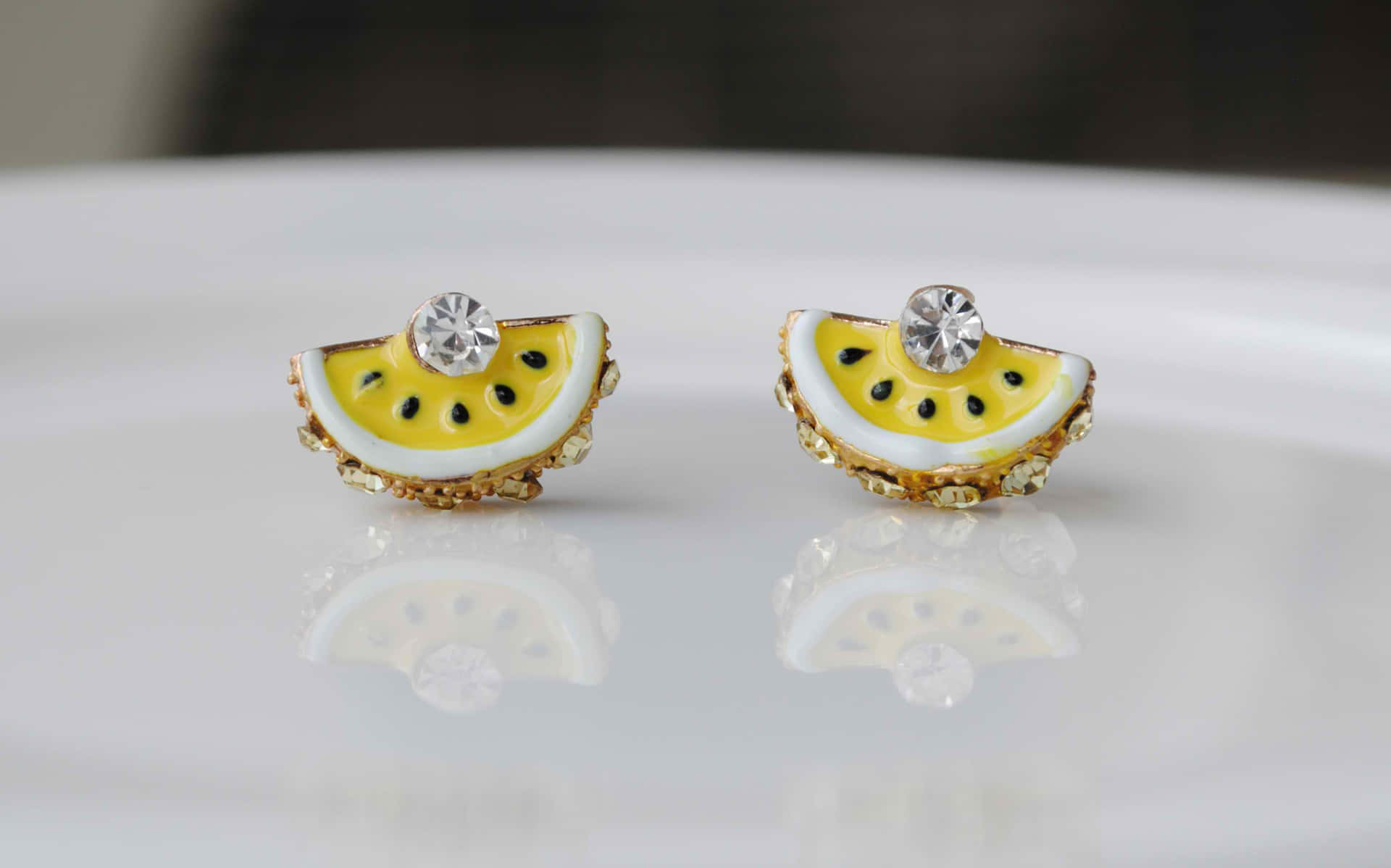 A Pair Of Yellow And White Sliced Watermelon Earrings