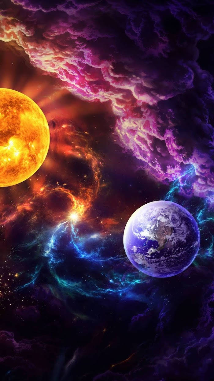 Earth And Sun Cool Galaxy Wallpaper