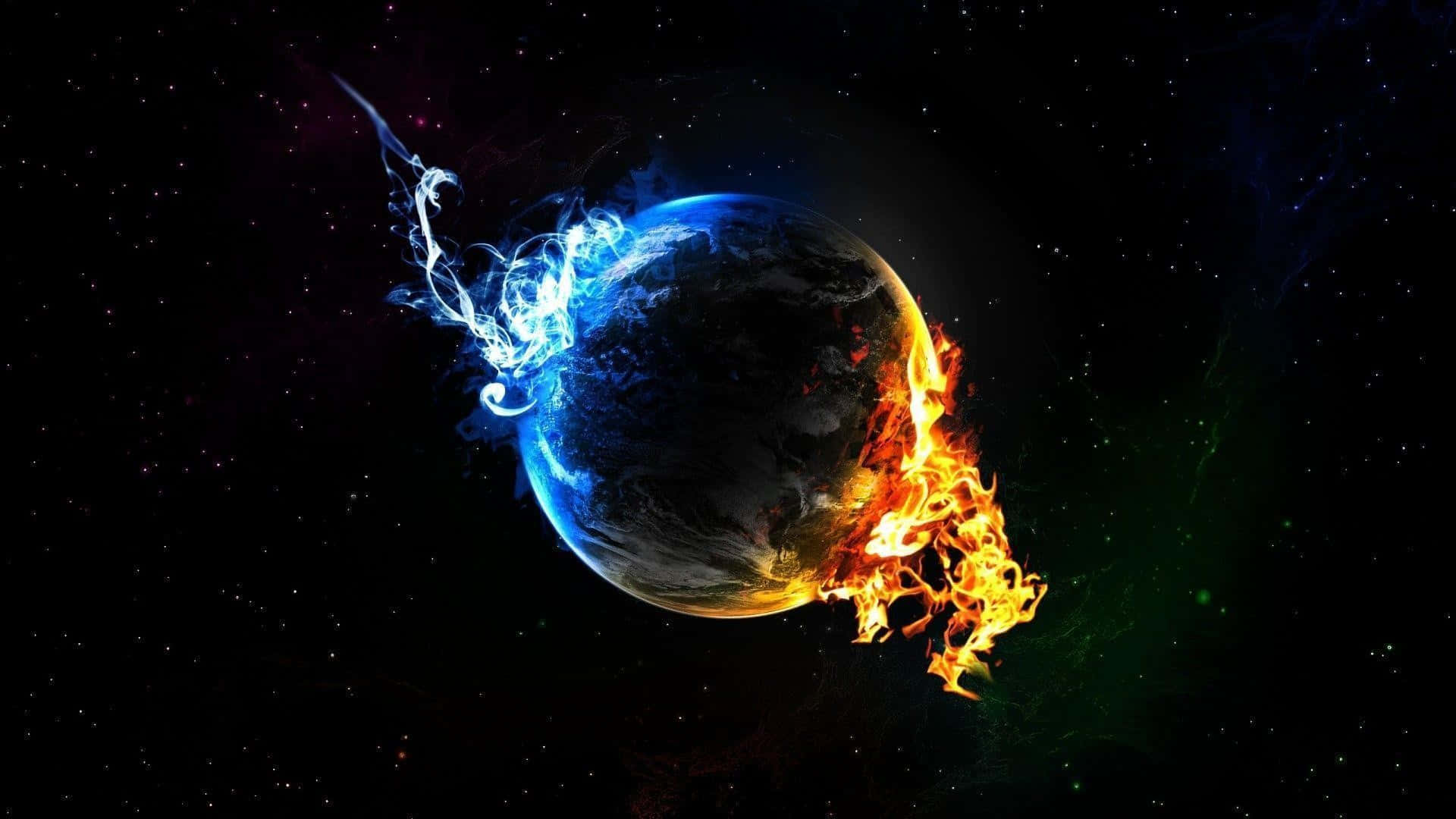 Fire And Ice Earth Digital Art Background