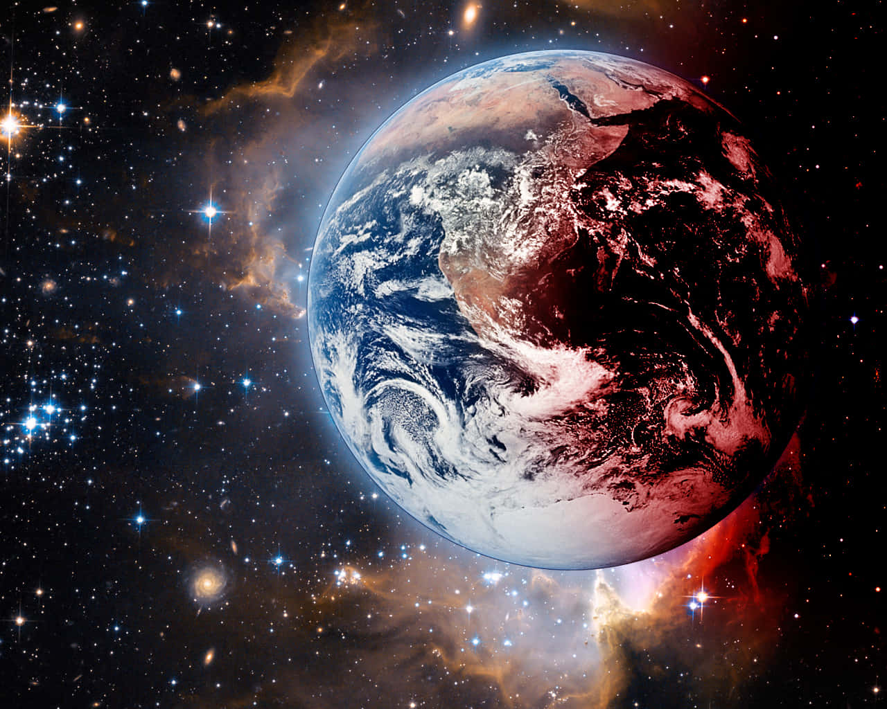 Galactic Blue And Red Earth Digital Art Background