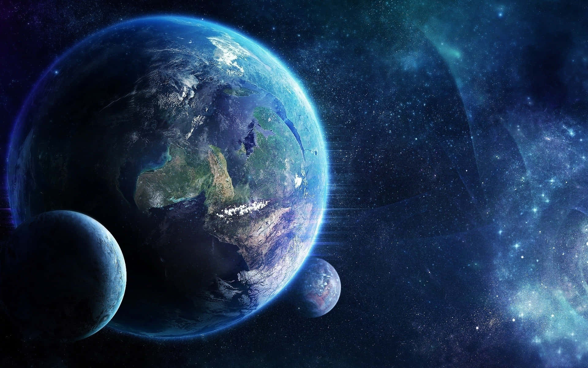 Planets And Earth In Blue Aesthetic Background