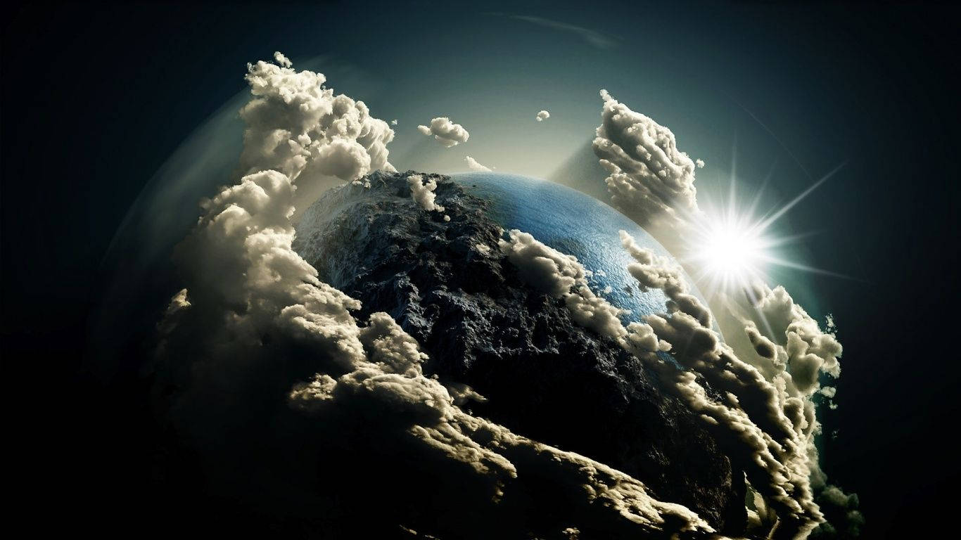A Stunning Aerial View Of Earth With Clouds In Dark Space Wallpaper