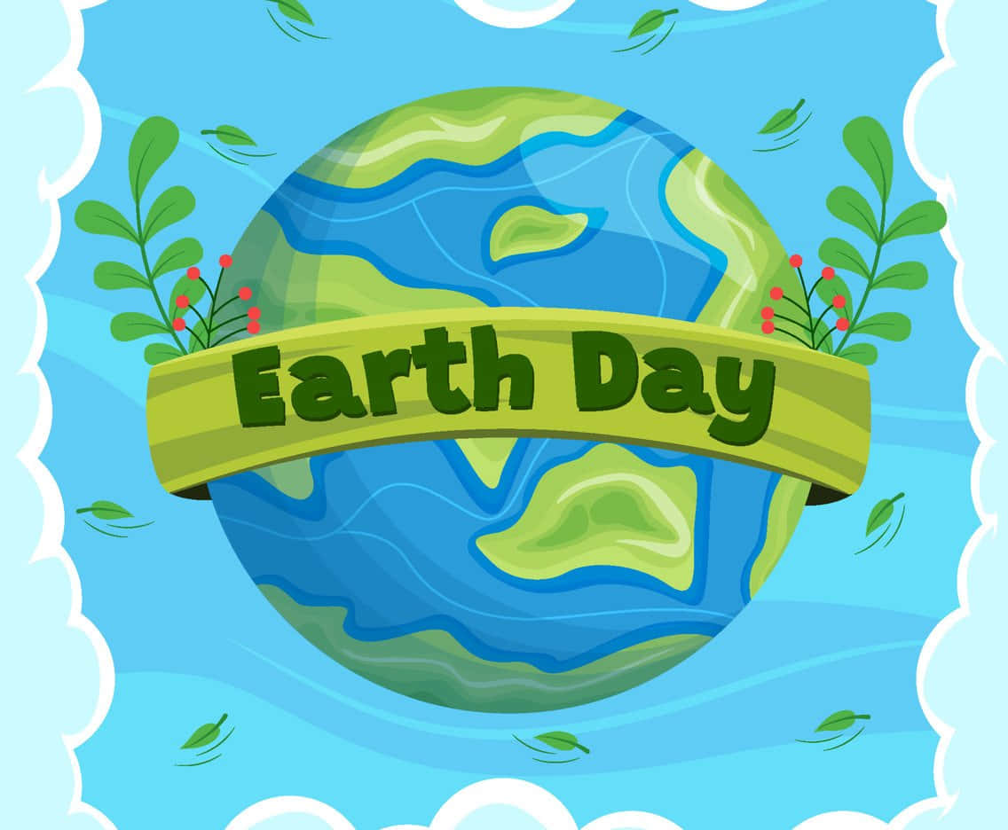 Earth Day Banner With A Green Globe And Leaves