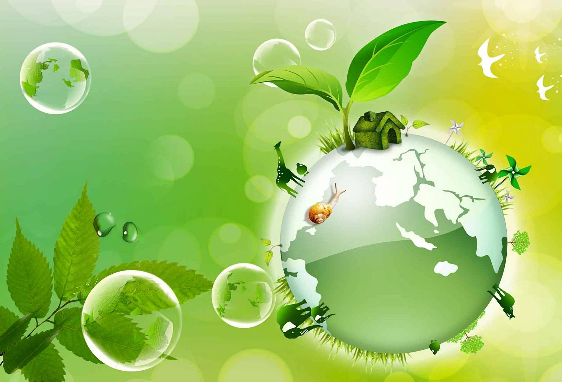 Earth Day Green Bubbles Wallpaper