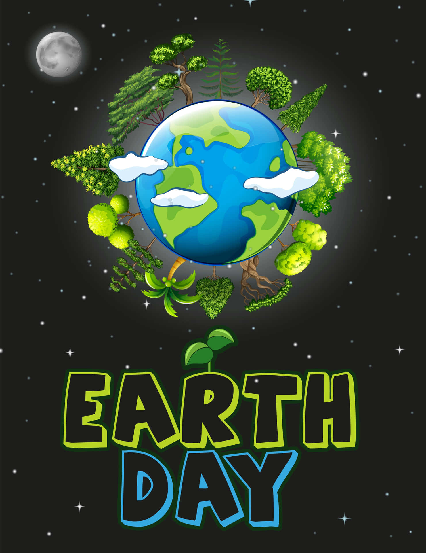 Earth Day Poster With The Earth And Trees