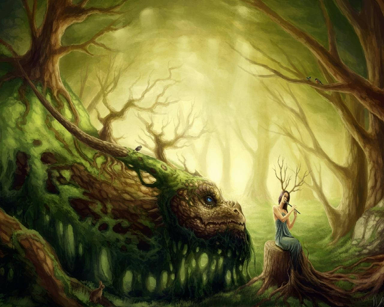 Earth Dragon Tree With Musician Fairy