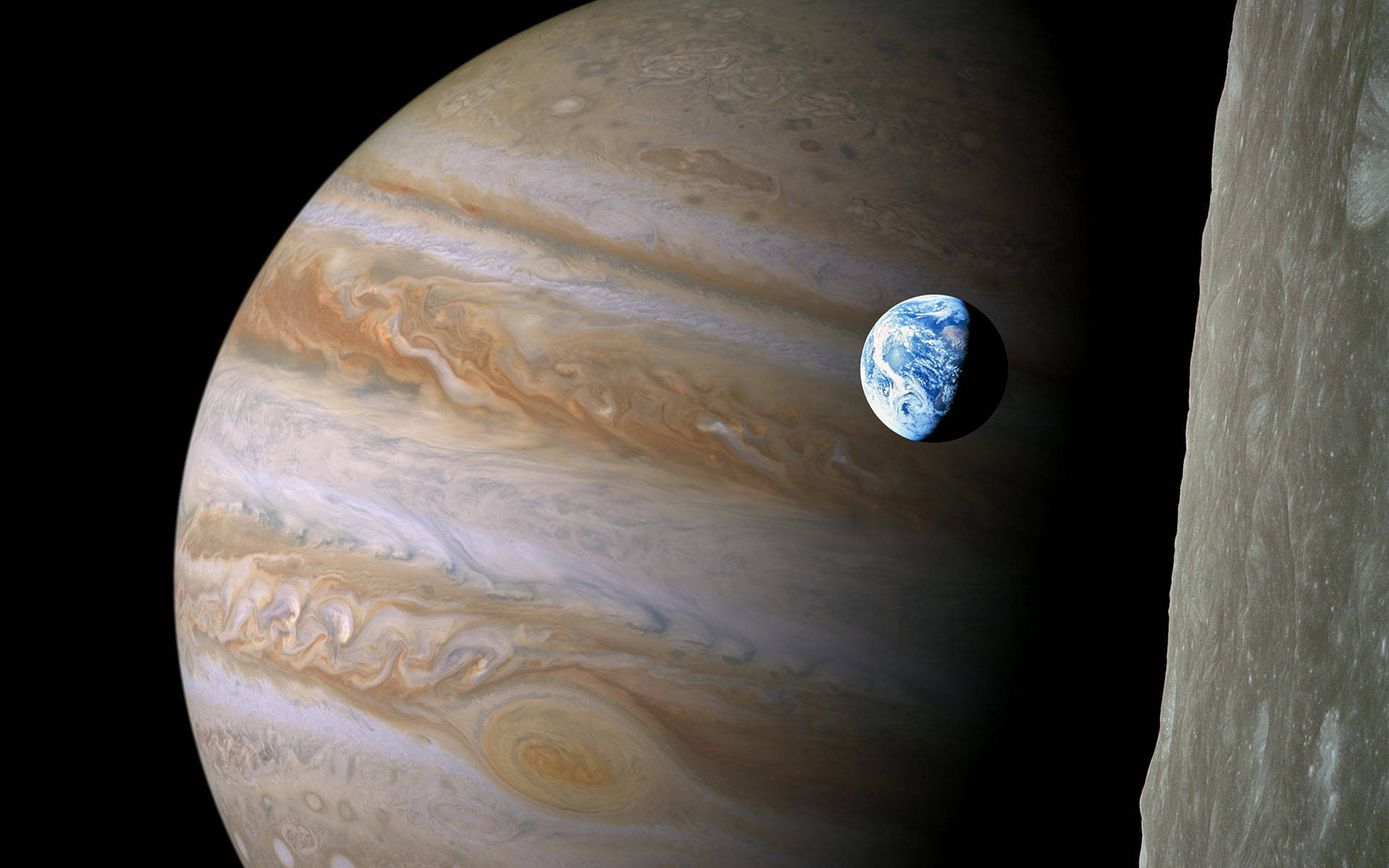 Jorden mod Jupiter 4K Tapet Wallpaper