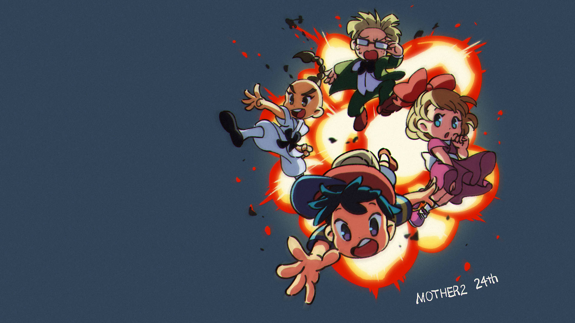 Earthbound Running From Explosion Wallpaper