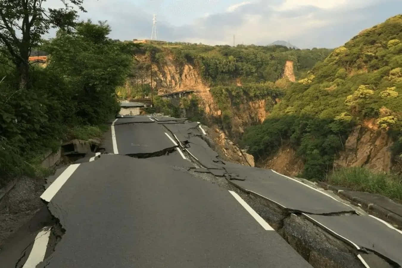 A Road Is Broken Down On A Cliff