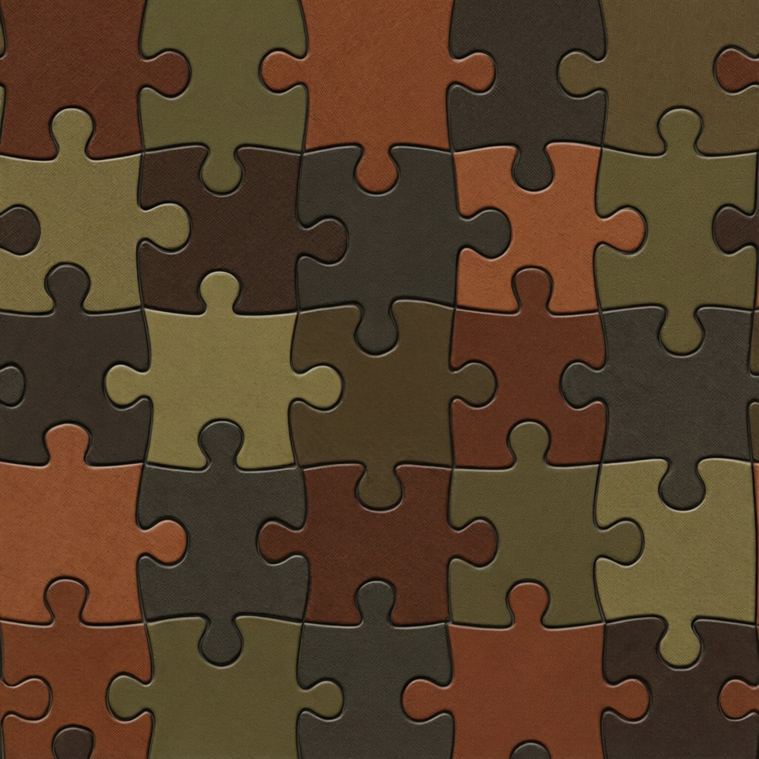 A seamless tile pattern of puzzle pieces in earth tones, textured and subtle, perfect for a calming background.