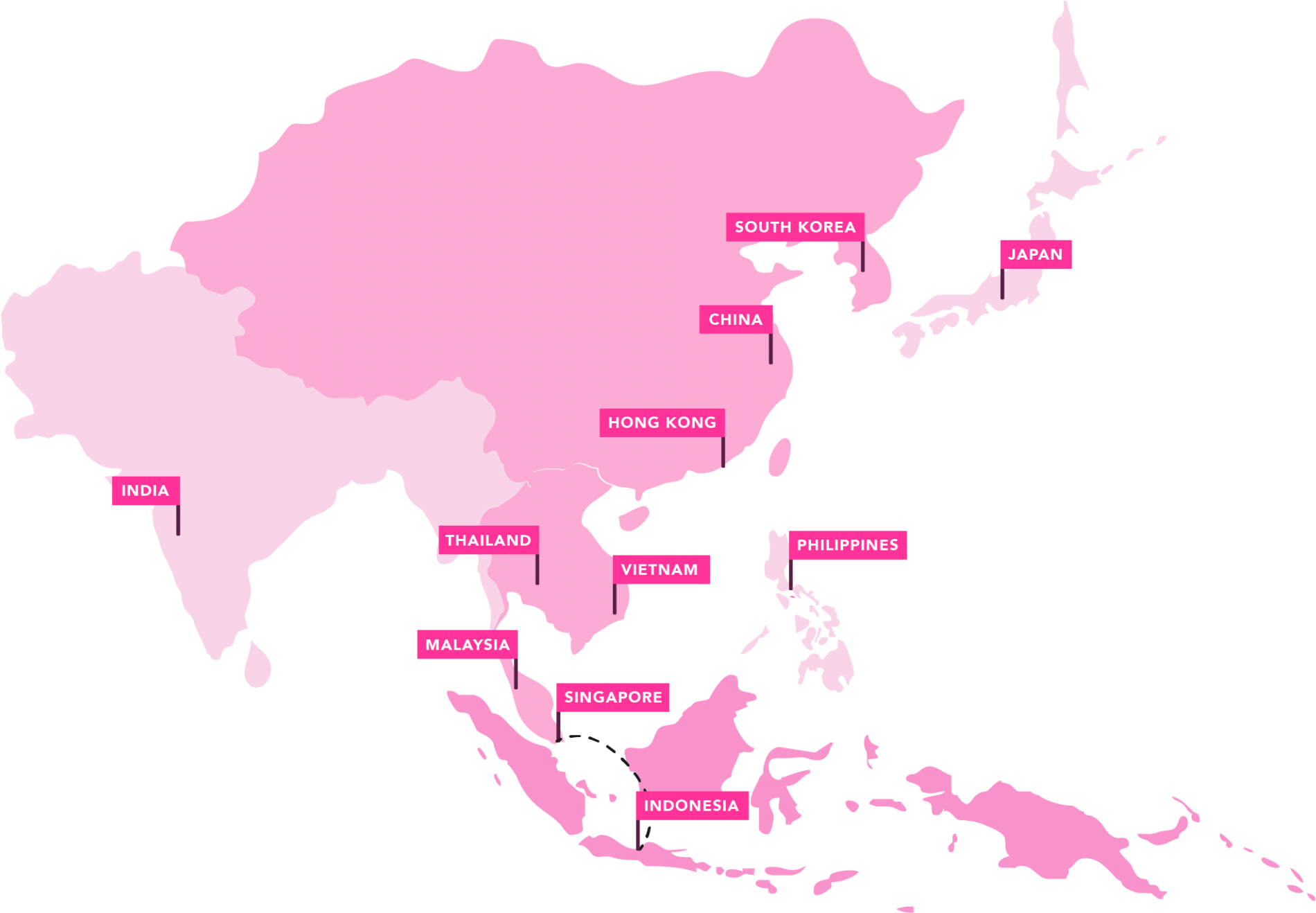 East Asia Map Pink Highlighted Countries PNG