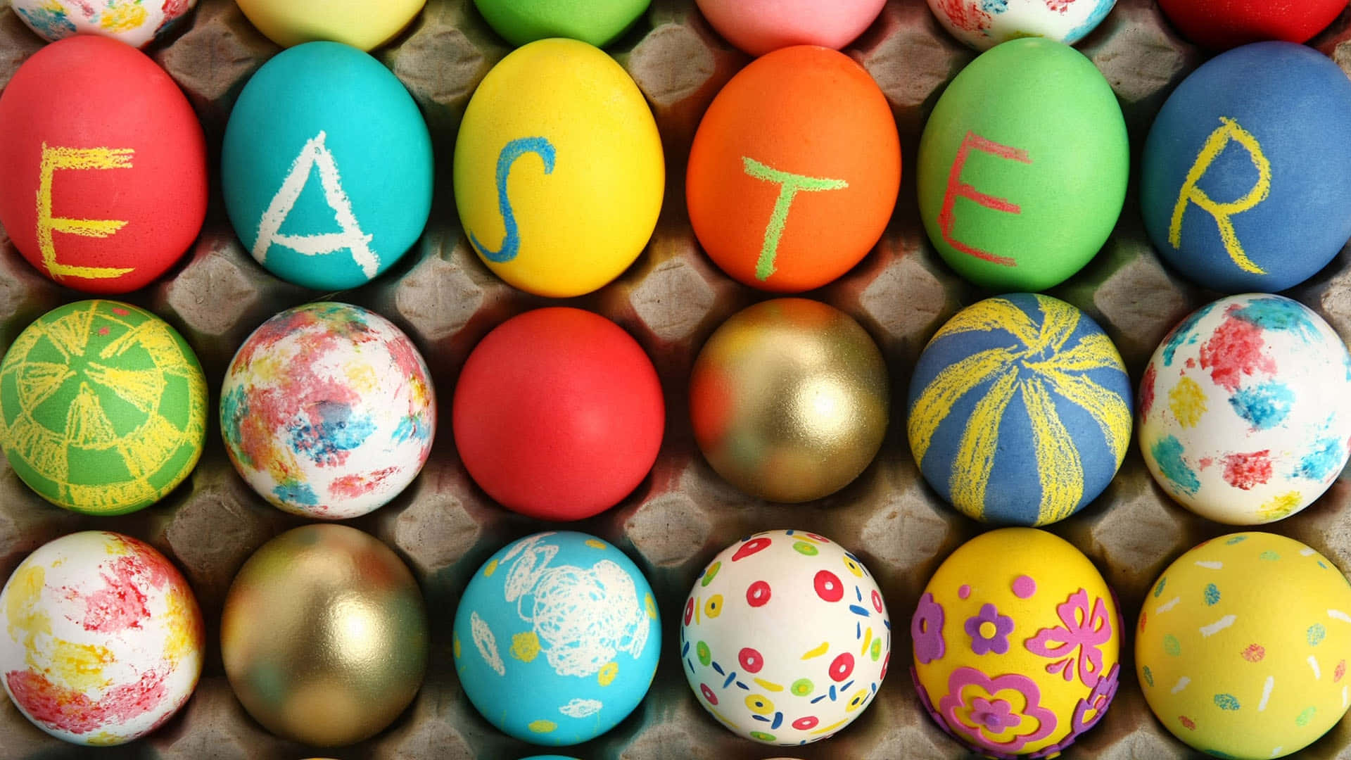 Easter Eggs On Tray Background