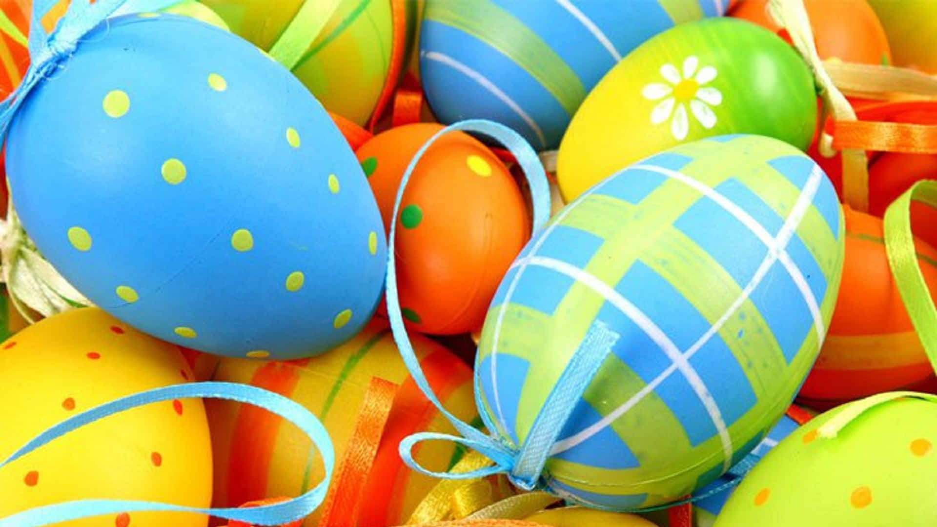 Easter Eggs With Ribbons Background