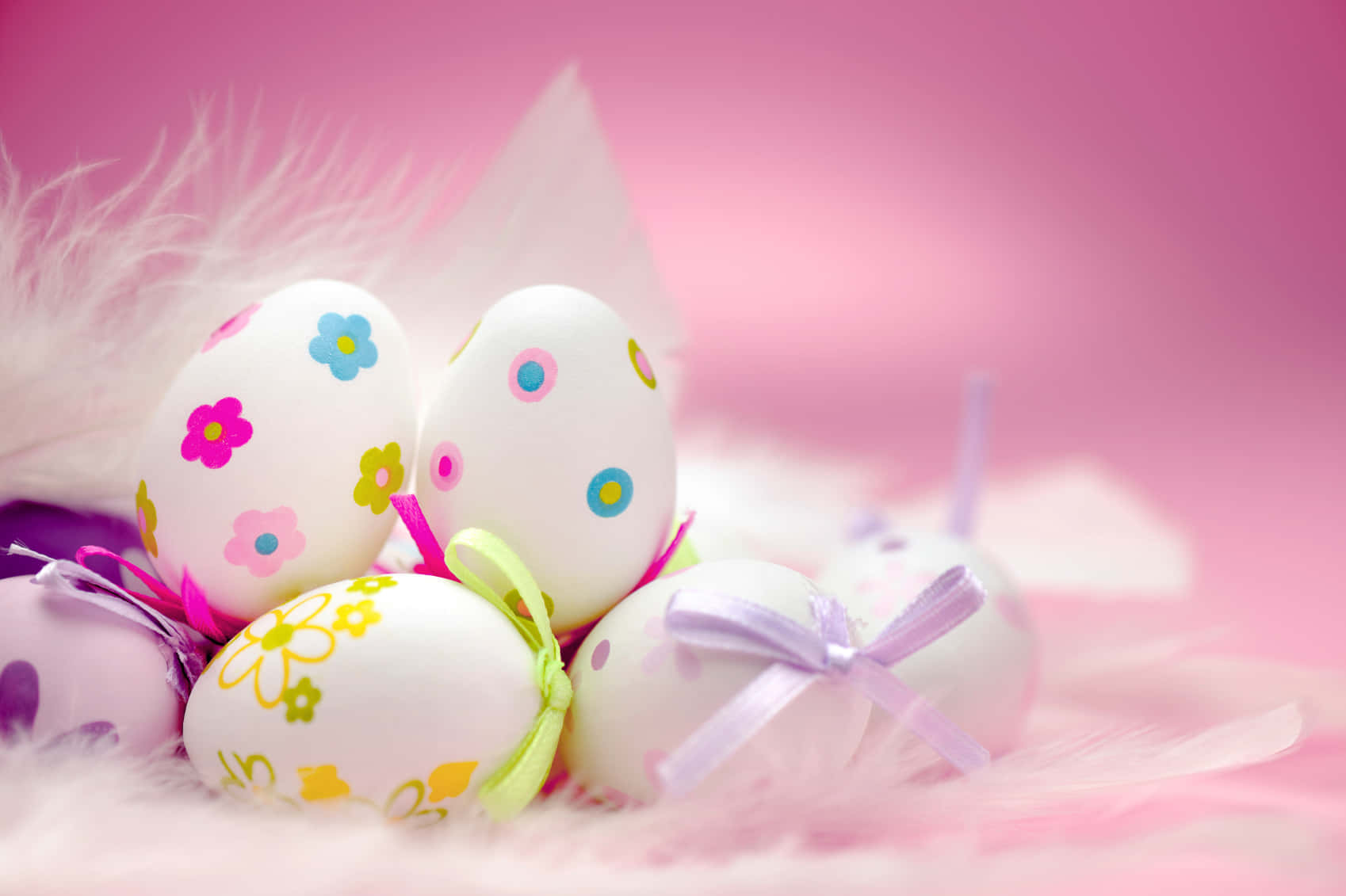 White Easter Eggs With Flower Patterns Background