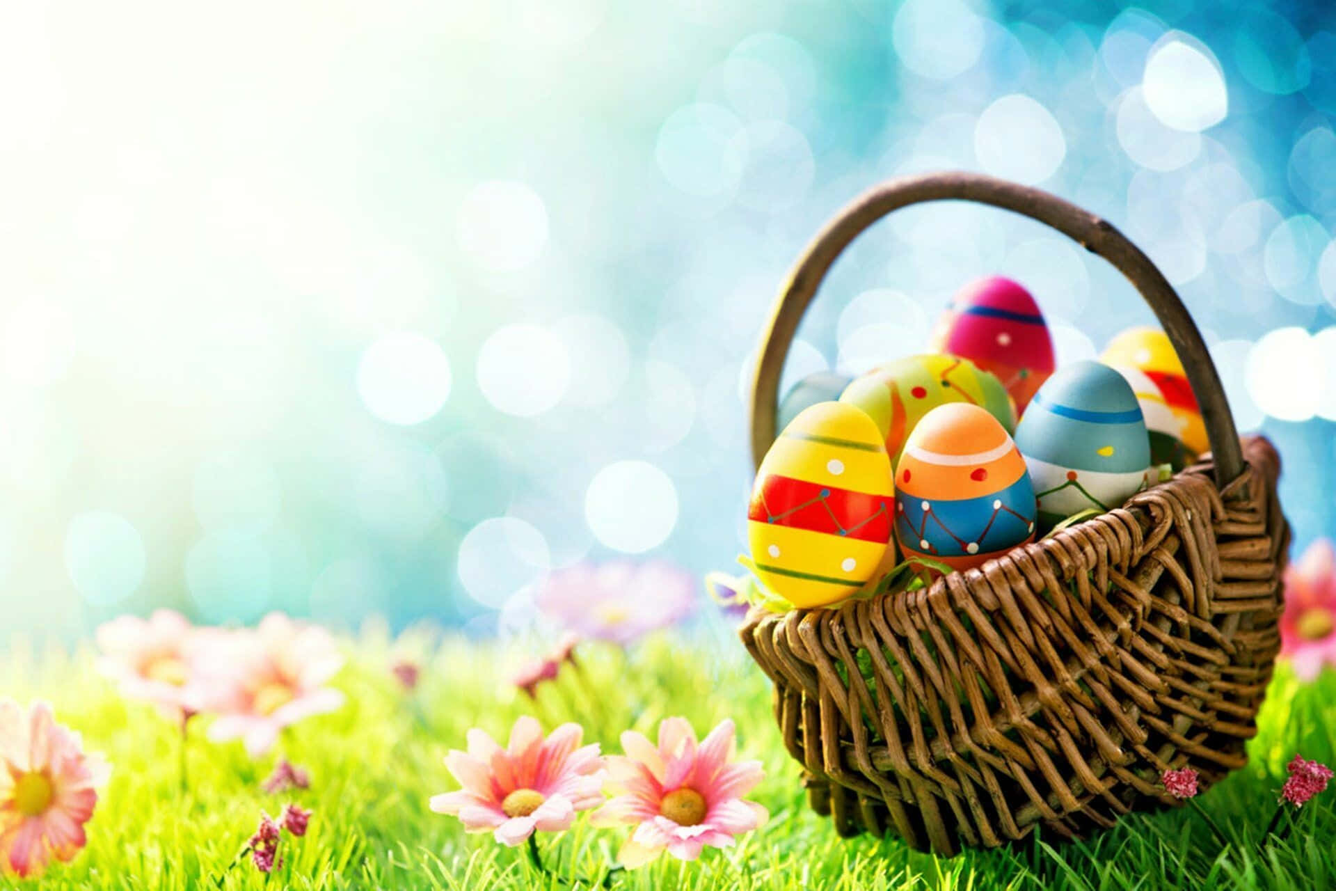 Easter Eggs On The Basket Background