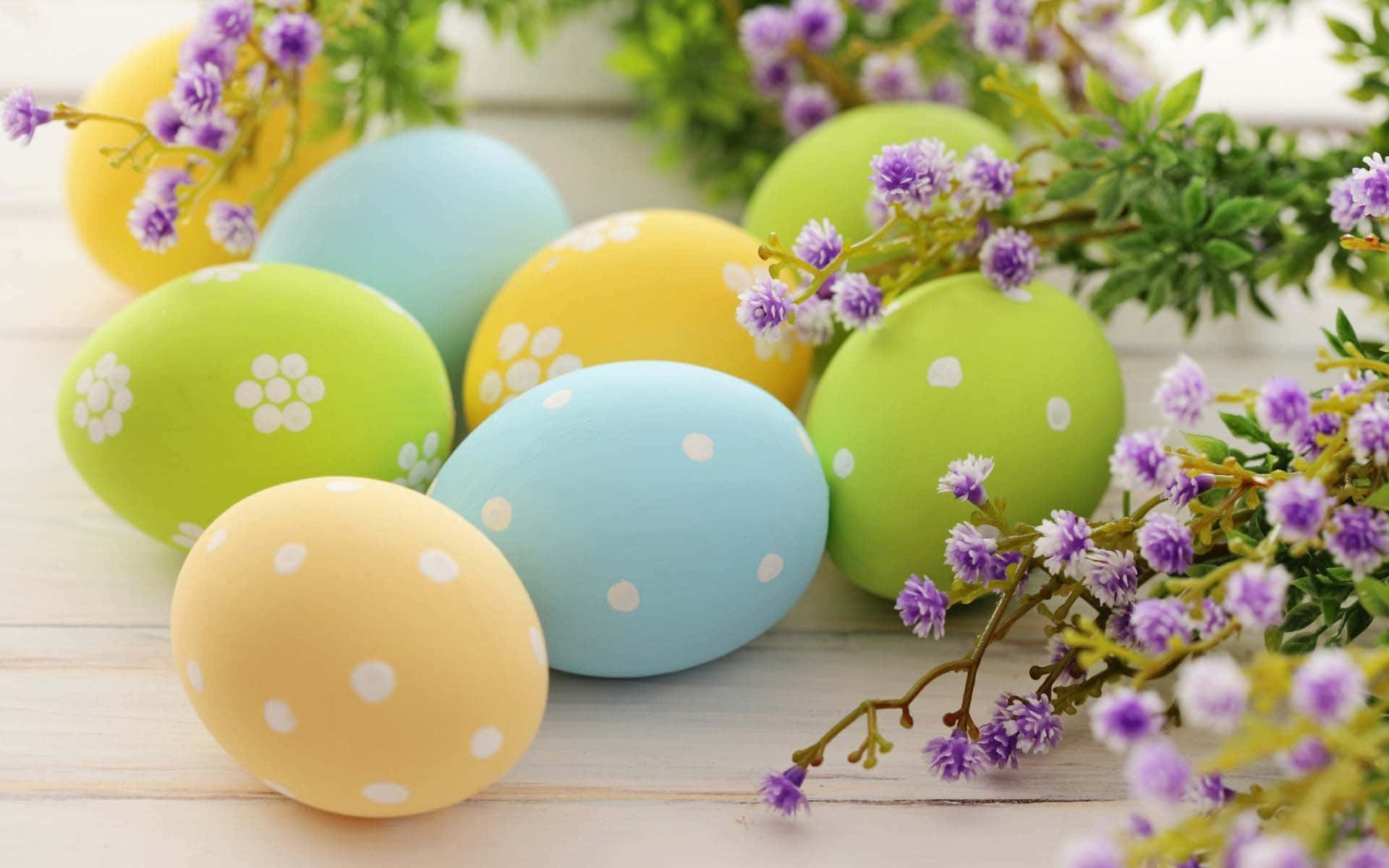 Yellow Blue Green Easter Eggs Background