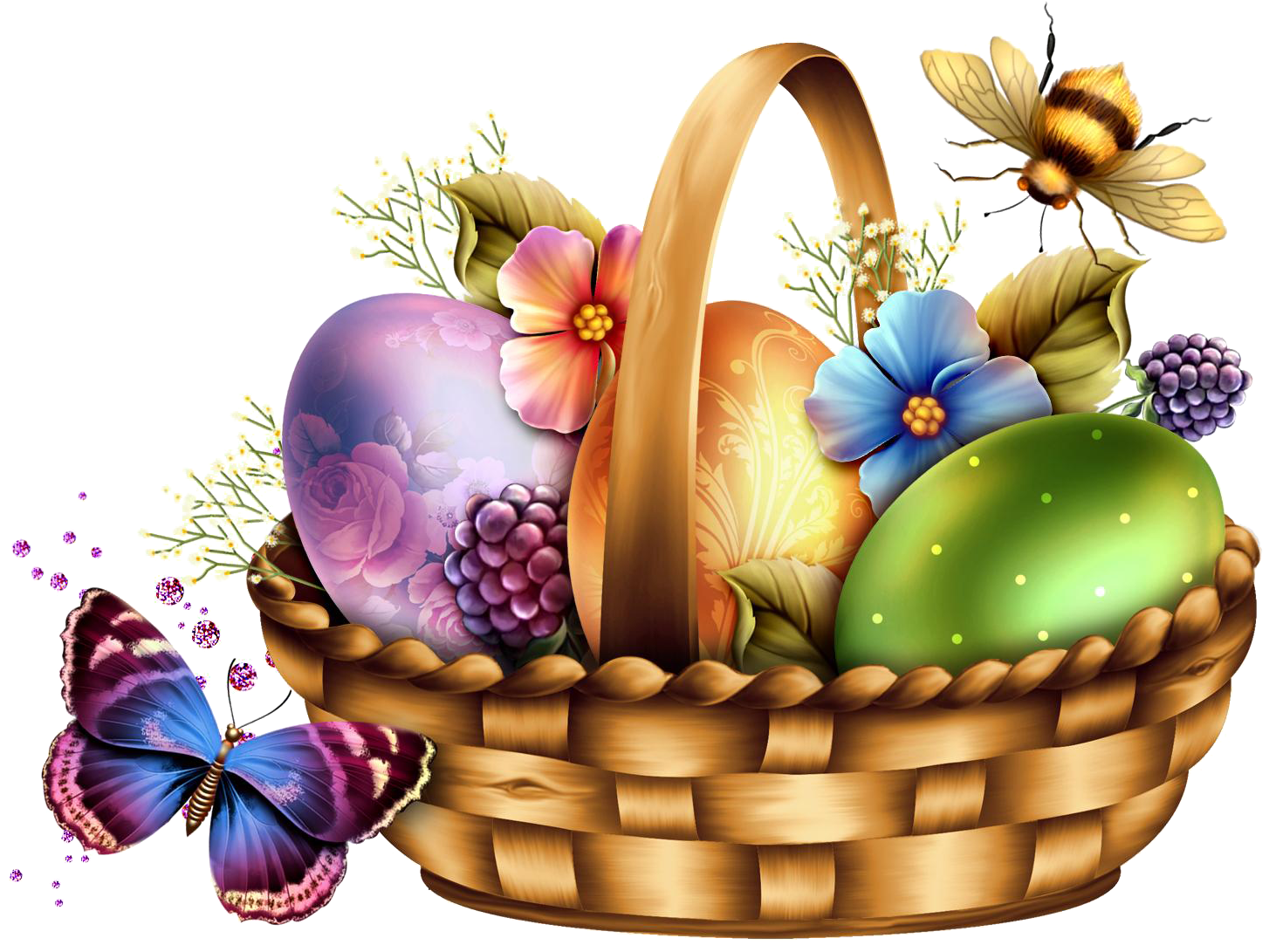 Easter Basket Floral Butterfly PNG