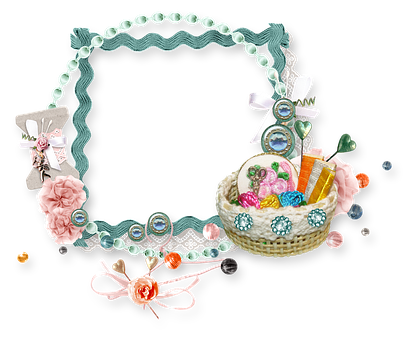 Easter Basket Floral Frame PNG