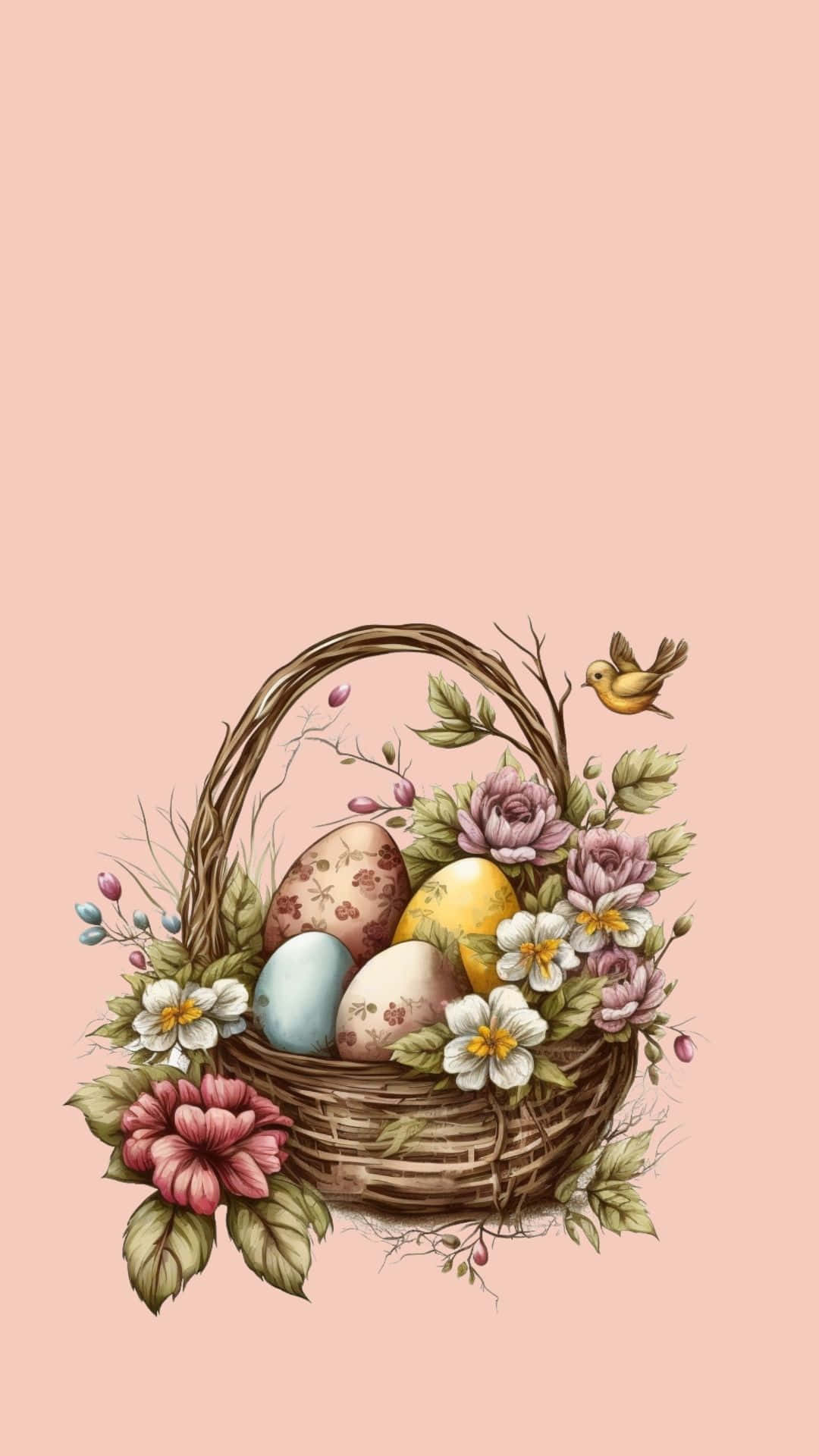 Easter Basket With Flowers And Eggs Wallpaper