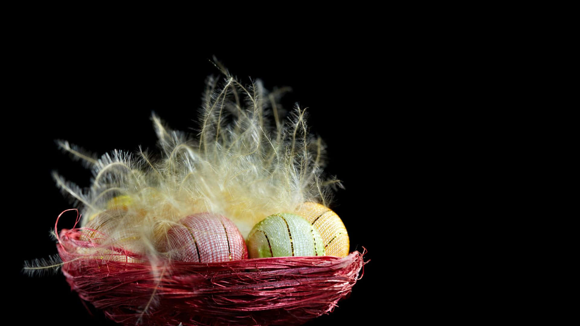 Easter Eggs In A Nest On A Black Background Wallpaper